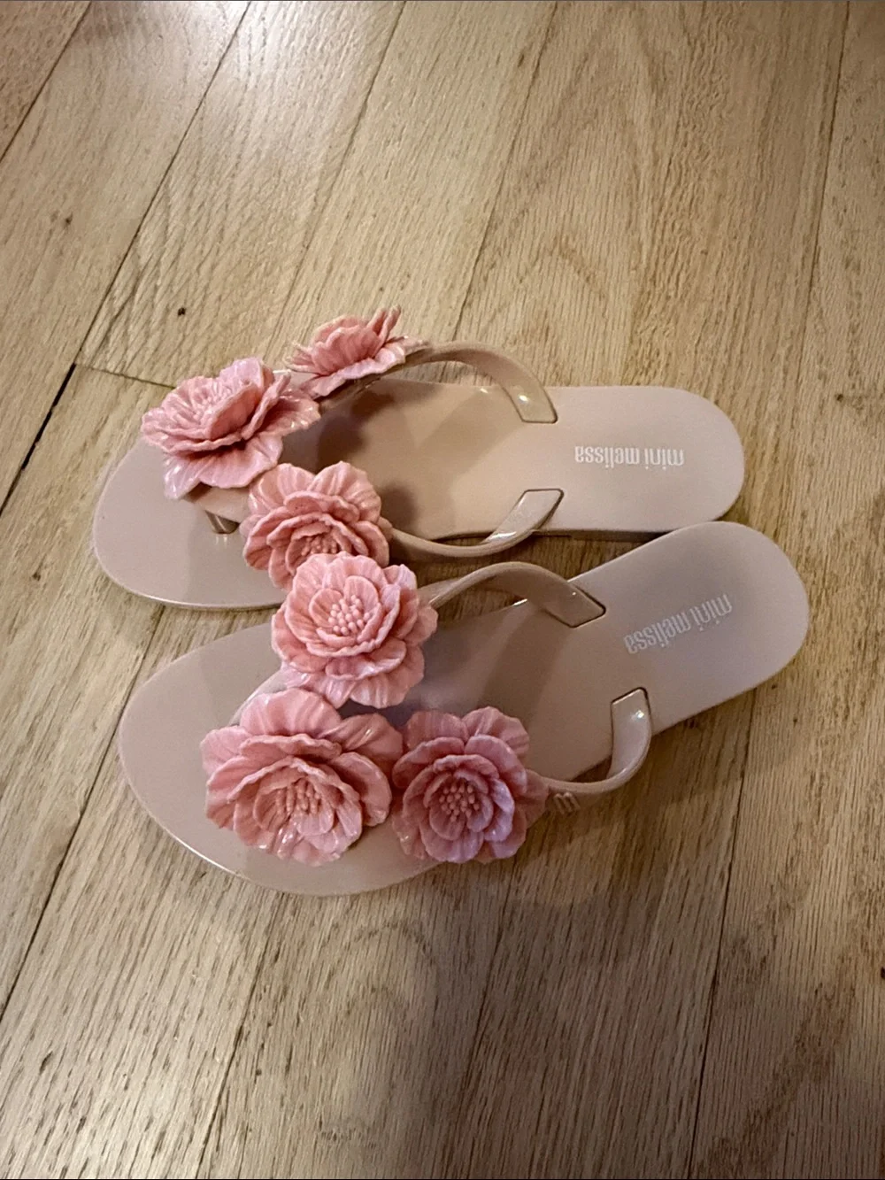 Mini Melissa Blush Pink Floral Jelly Flip Flops for Kids